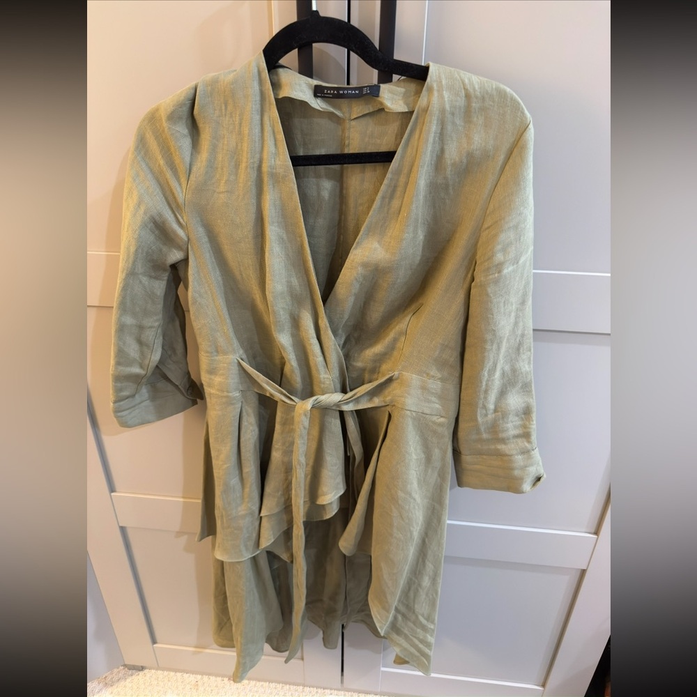 Zara Woman Olive Green Tie-Front Top - Picture 4 of 9